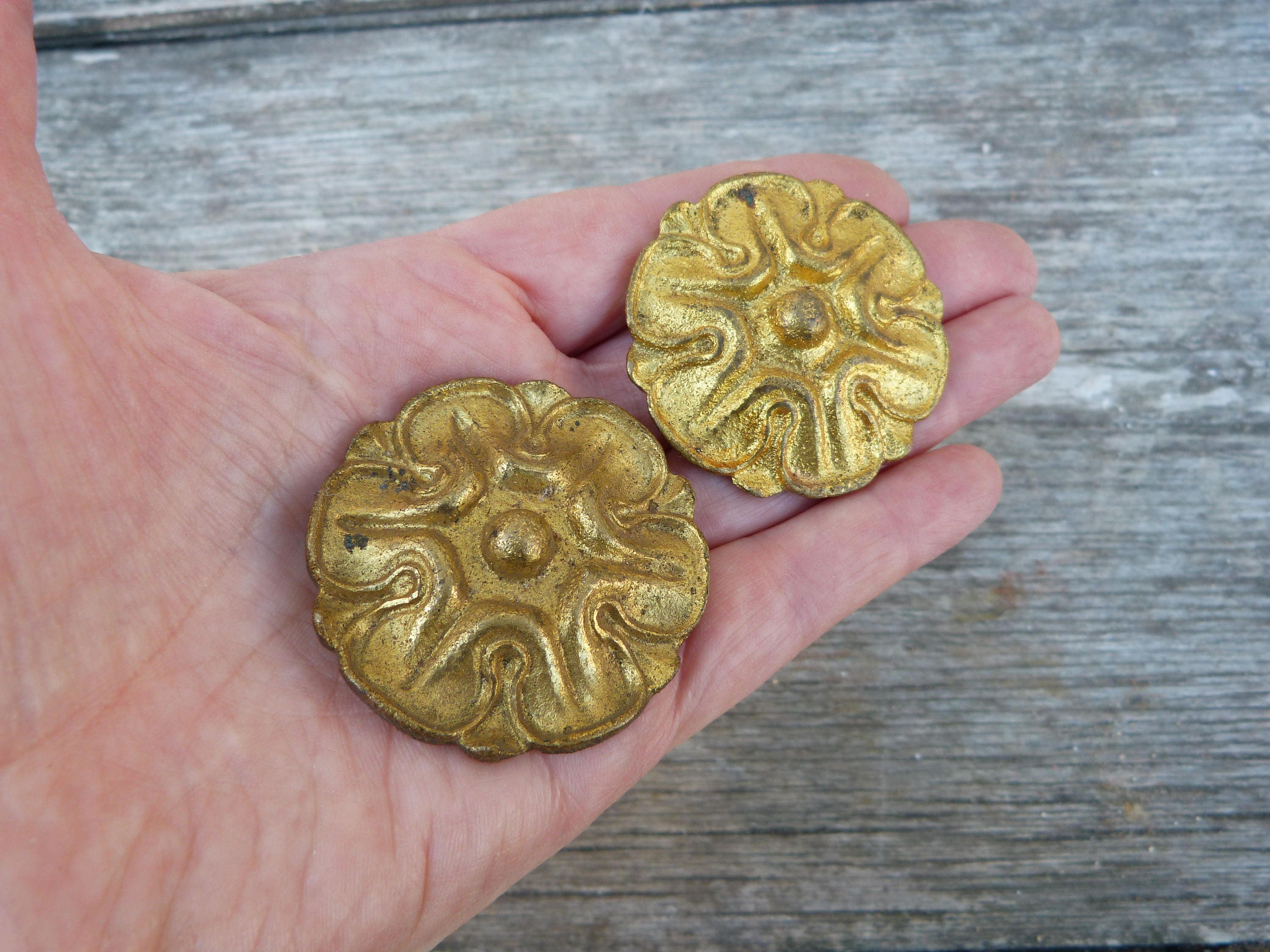 Vintage Années 1900 Français Rosace Dorée Matériel Ornements Décoration