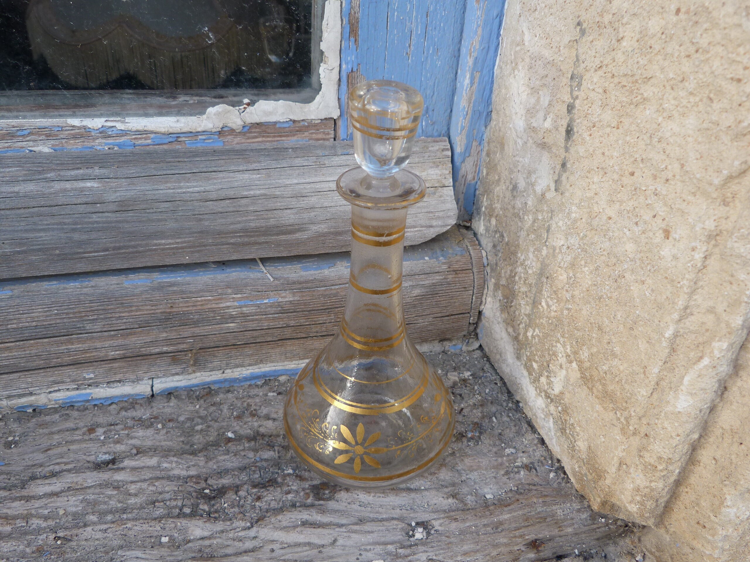 Ancienne Bouteille Carafe en Verre avec Liseré Or 1800