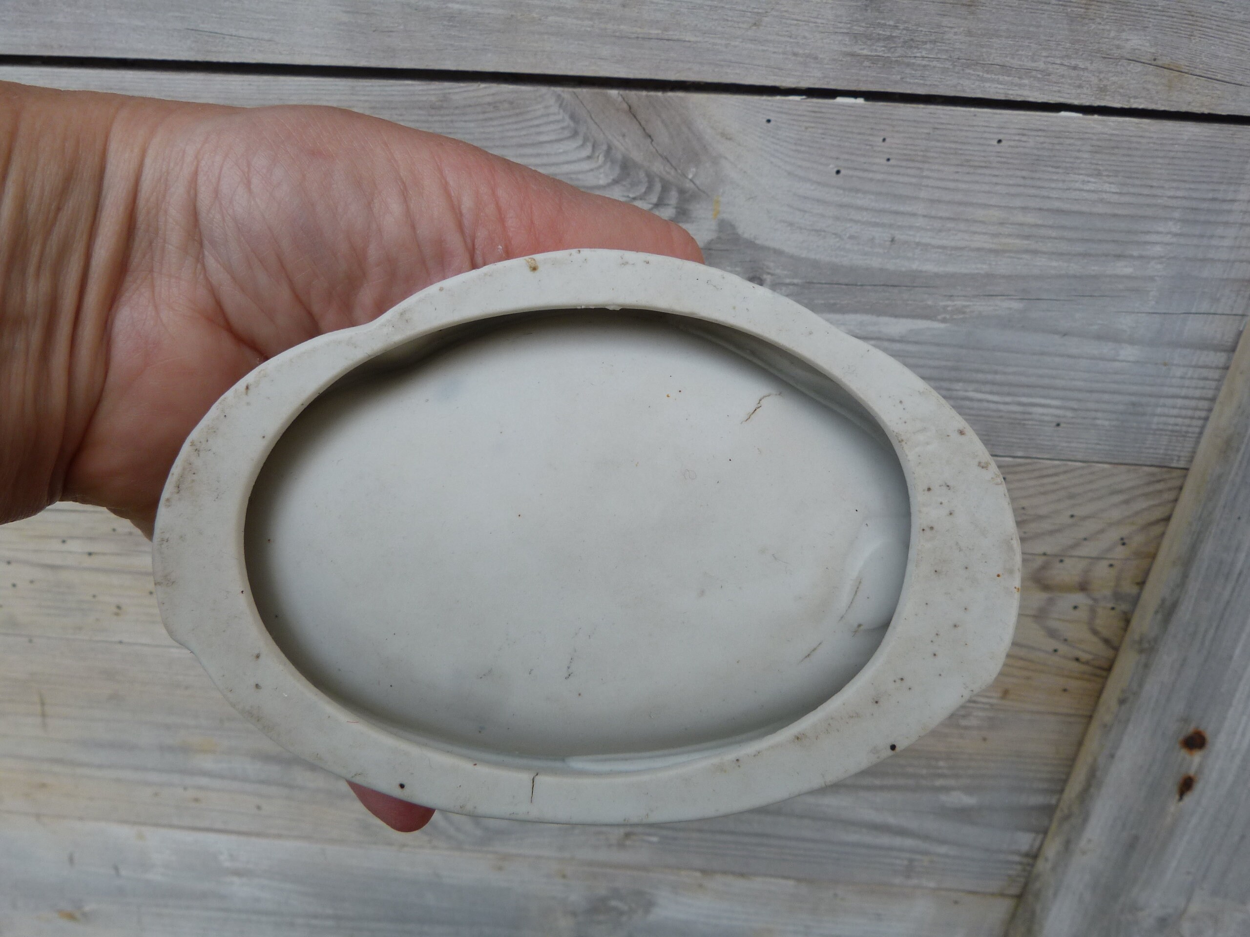 Vintage Old French Bicolored Porcelaine Vide Poche