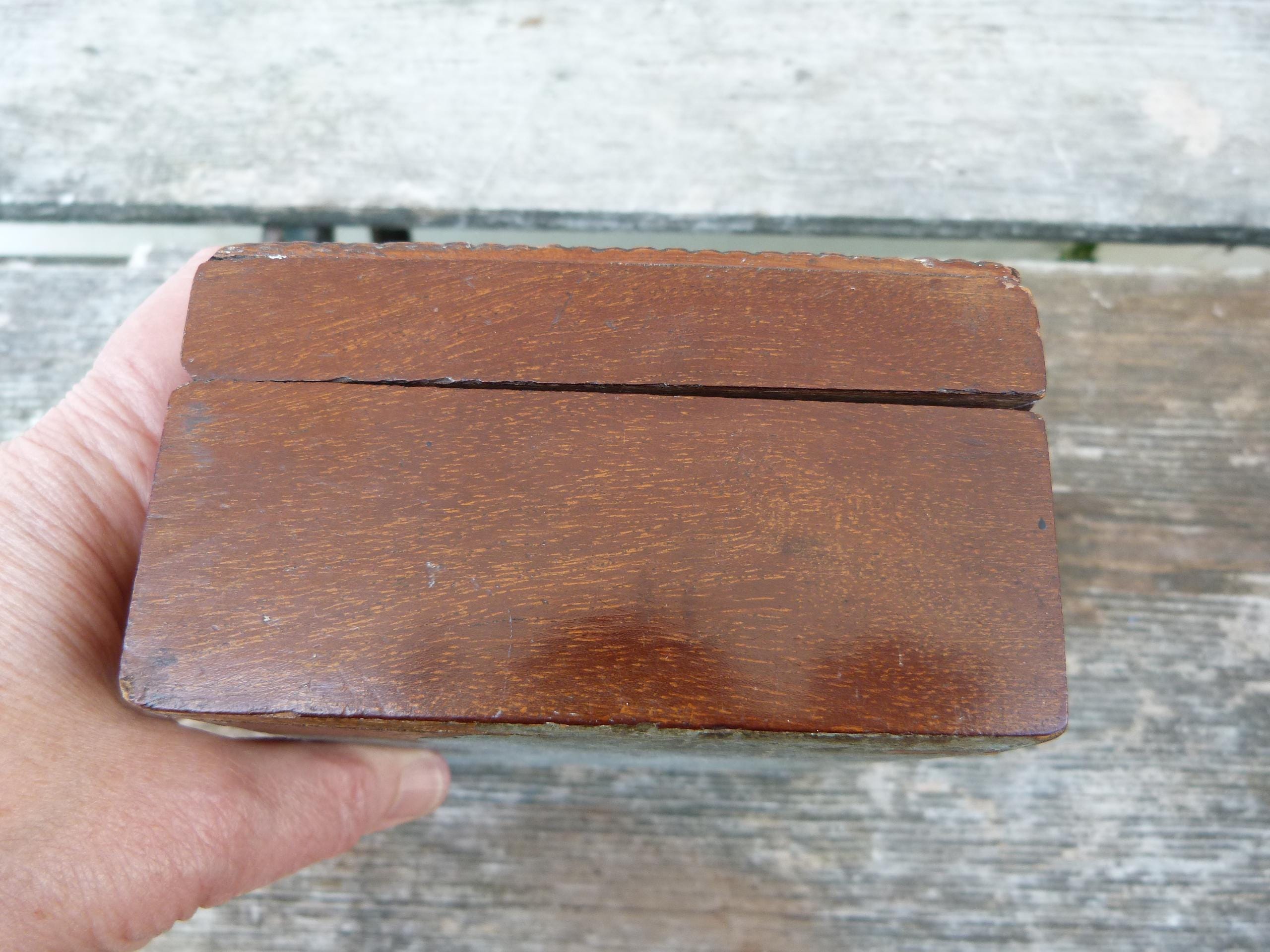 Vintage Old French 1900 Antique Wood Box With Decorativ Metallic