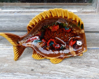 Vintage 1950s  French  ceramic Vallauris  platter Fish  shape