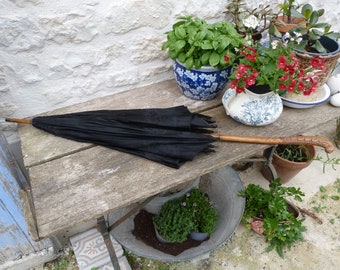 Vintage old French Antique Edwardian 1900 black umbrella parasol to restaure