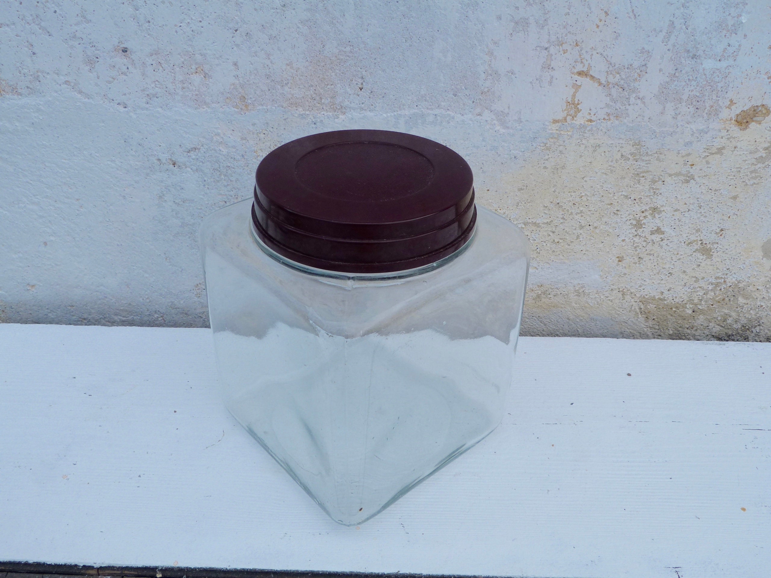 Grand Bocal Épicerie Ancien Verre et Couvercle en Bakélite