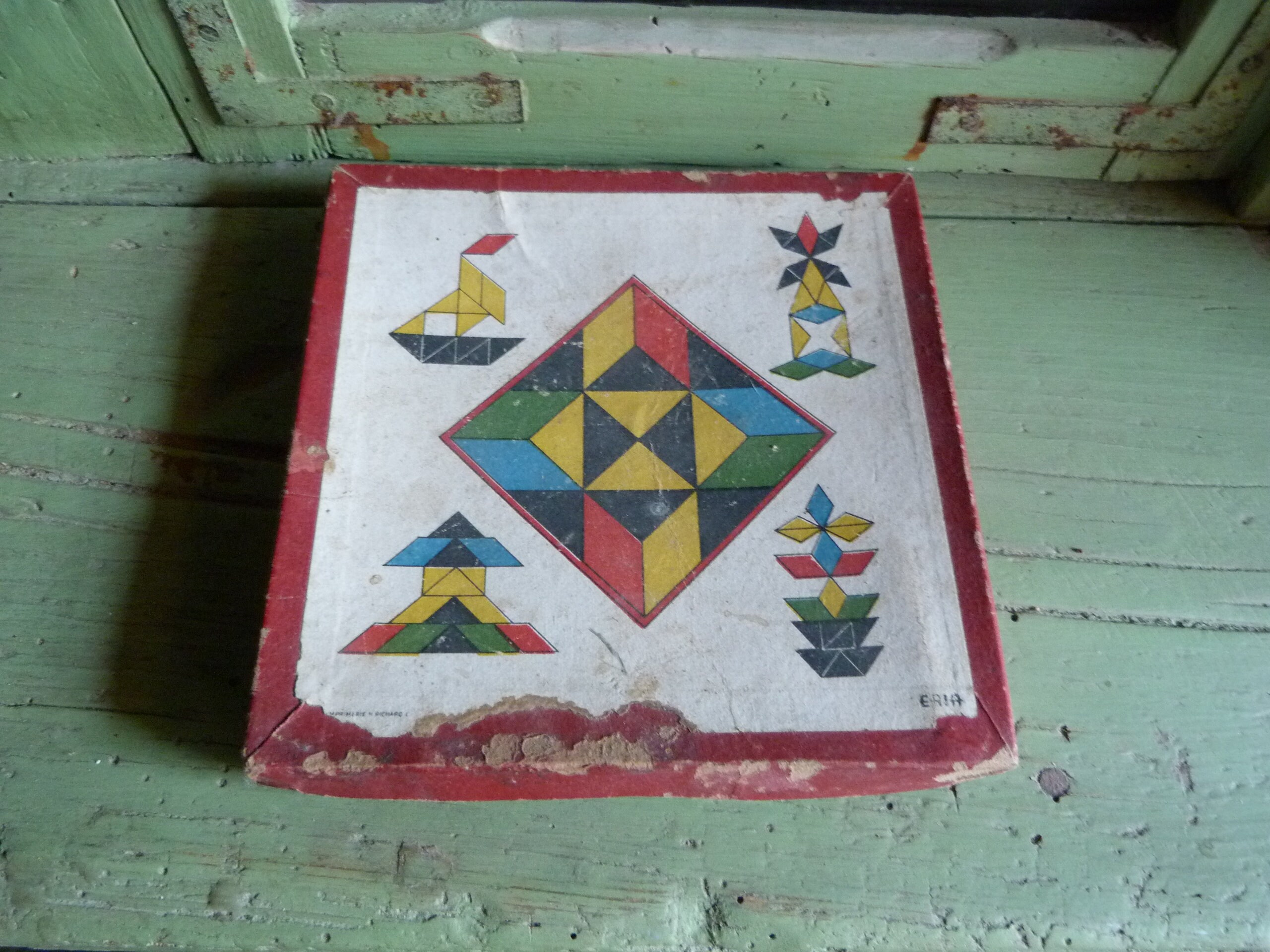 Ancien Jeux de Construction Pièces Bois Géométriques