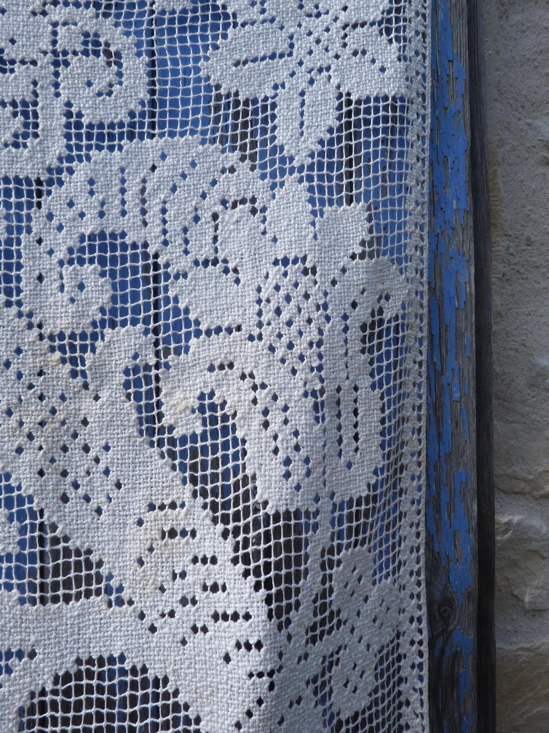 Antique 1900/1930 French Cream Filet Lace Curtain Edwardian Art