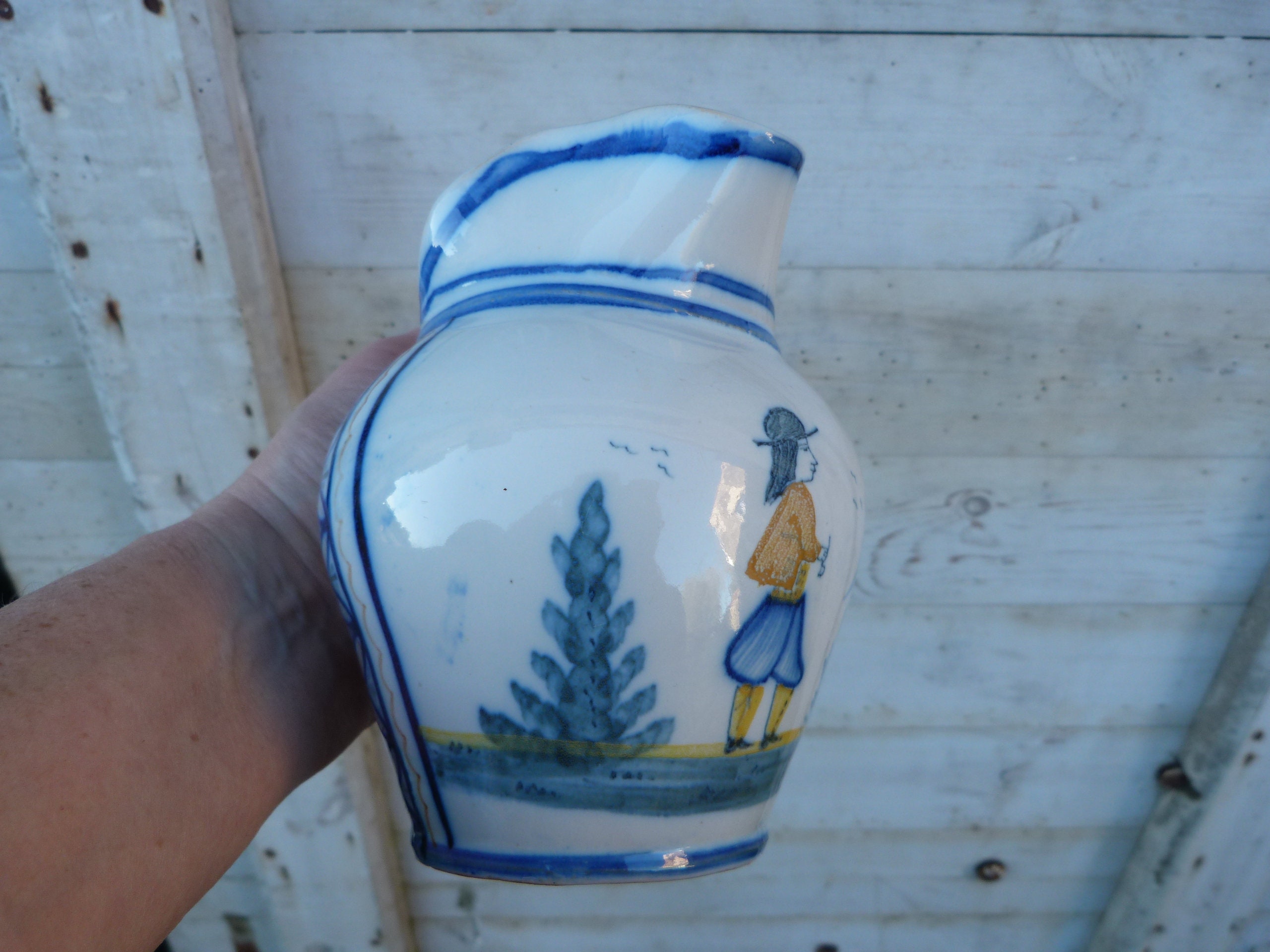 Ancien Pichet en Céramique Quimper Henriot Personnage Paysan Breton