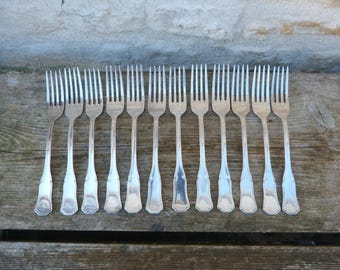 Vintage old French plated silver forks 19 cm set of 12 pieces