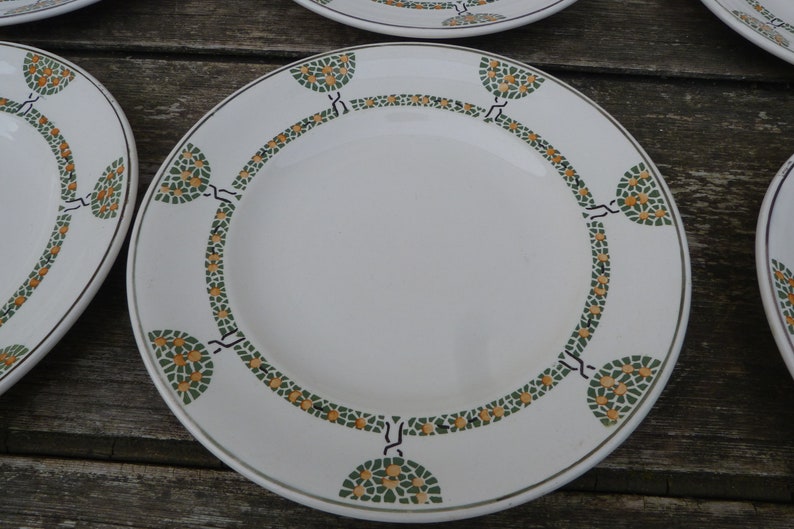 Vintage French 1900s ceramica Longwy Set of 7 dinner plates