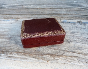 Vintage  old French jewelry Jewellers box Brurgundy and gilted garland jewellers  trinket