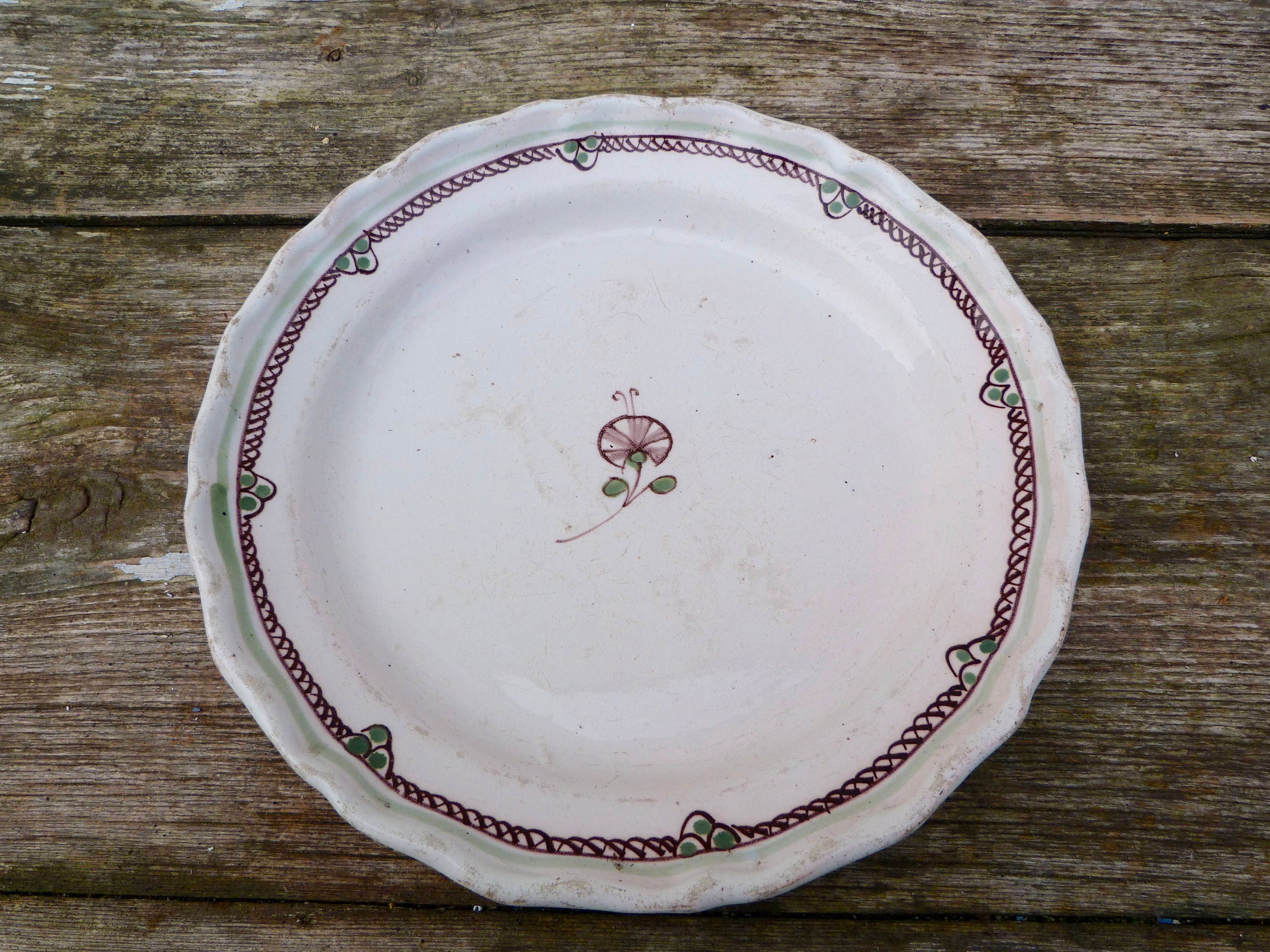 Plaque Antique de Soupe Français Faïence Bordeaux 1xviiième Siècle