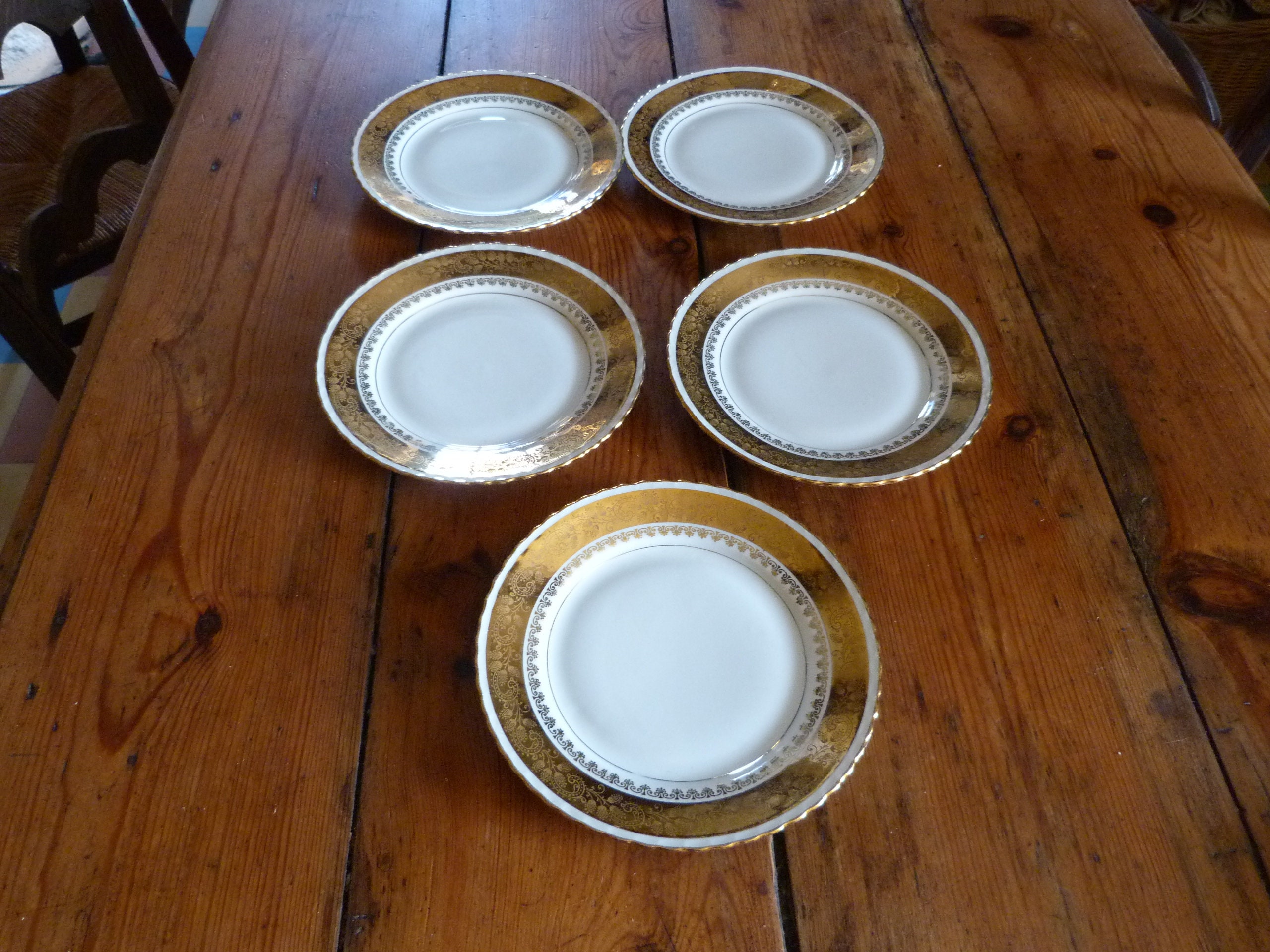 Ensemble de 5 Assiettes à Dessert Limoges Porcelaine Luxe Adp France