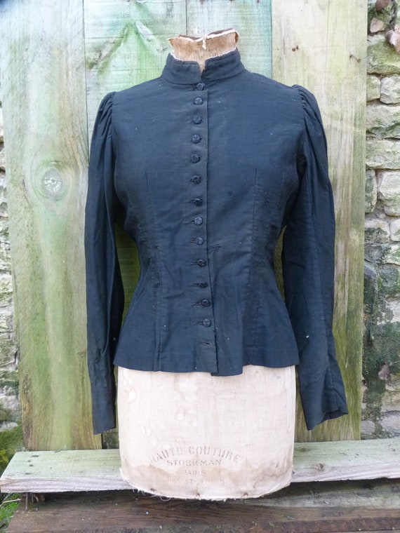 Vintage Antique 1900 French Black Moleskine Jacket From Country 