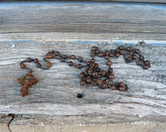 Vintage Antique old French 1900 wood beads  rosary