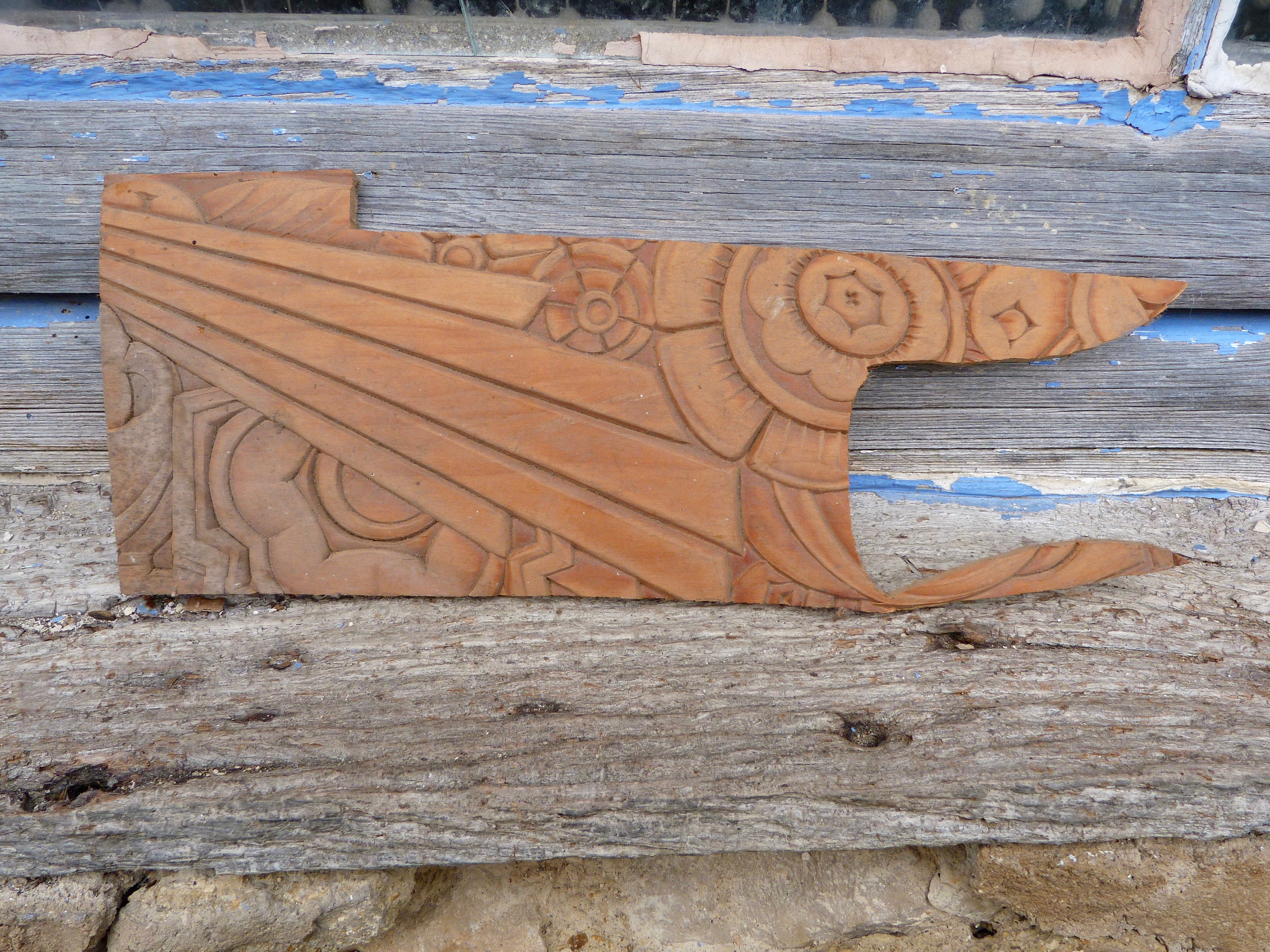 Antique Des Années 1920 Français Plaques de Bois Sculpté Décor Architectural Cartouche en Bois