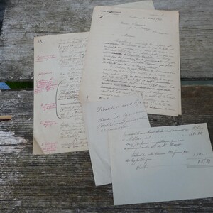 Conjunto de 6 páginas antiguas de documentos notariales franceses manuscritos, efímeros, n.º 1