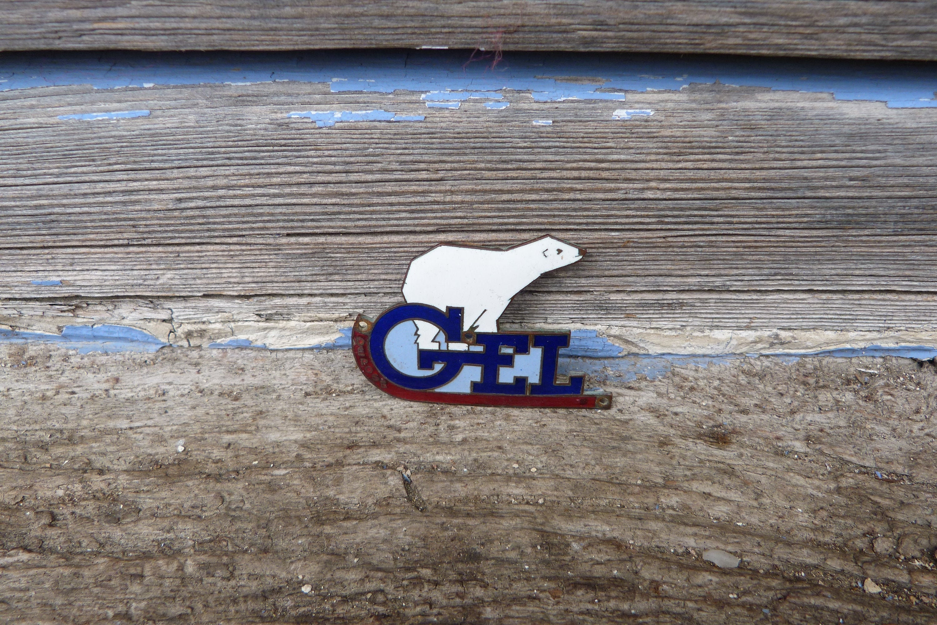 Plaque d'émail de Vieux Français Vintage Qui Figure Un Ours Blanc