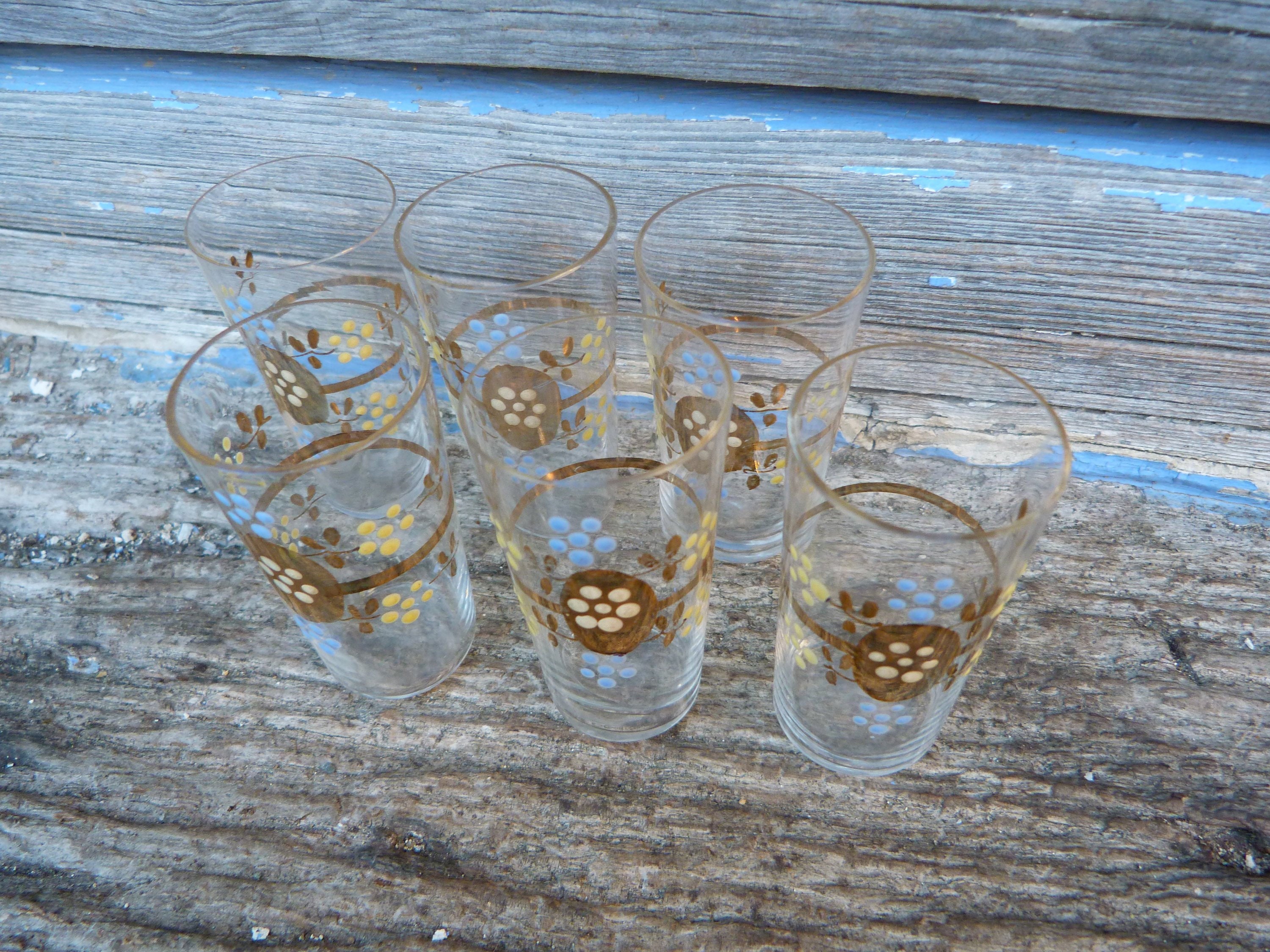 Vintage Antique 1900 Vieux Français Émaillé 6 Verres Cordiaux - Décadent Ensemble