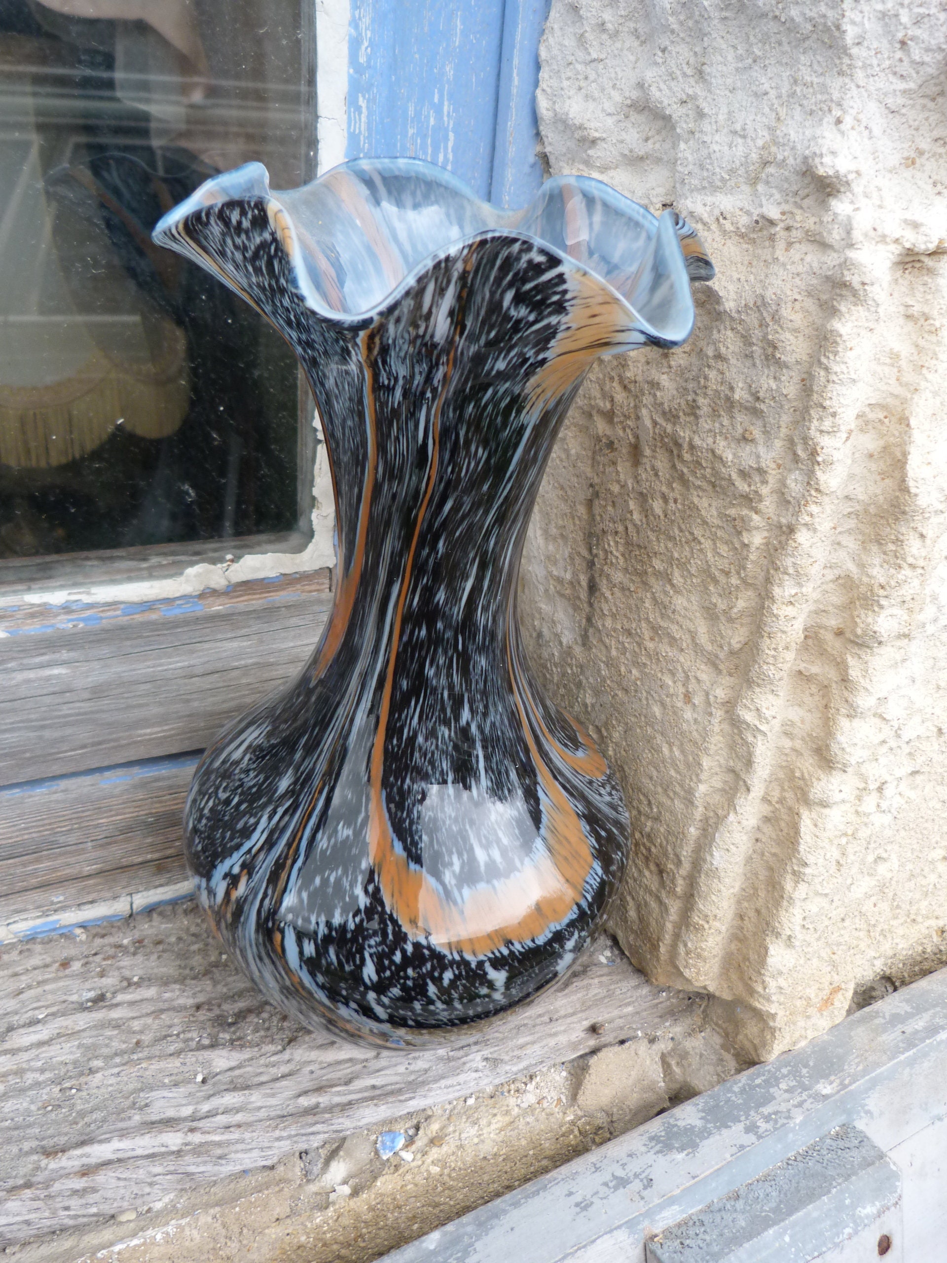 アンティーク フランス アート ガラス クリシー ジャスペ色とりどりの