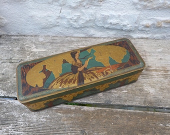 Caja de hojalata antigua francesa de estilo art déco de los años 20/30.