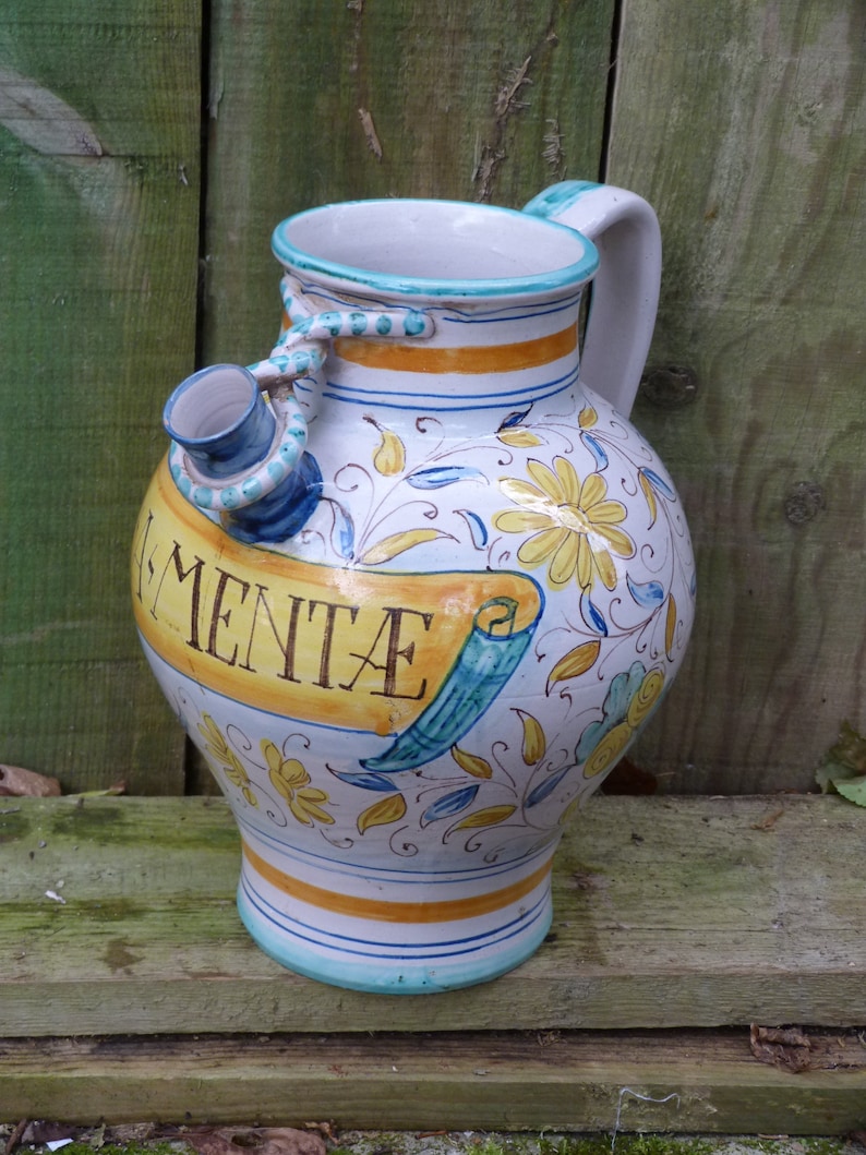 Vintage Majolica Deruta Italian Apothecary Faience Pottery Pitcher Jug ...