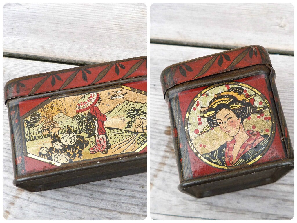 2025特集 Antique Vintage 1900/1920 and GEISHA JAPANESE Box Tin Tea コレクション