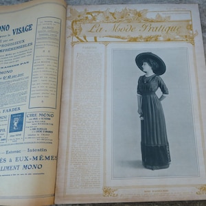 Vintage oud Frans gedateerd 20 augustus 1910, uitgave Magazine La Mode Pratique + naaipatronen