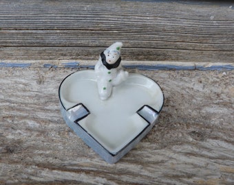 Vintage 1960 Japanese  Pierrot ashtray heart shape