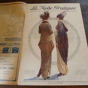 Vintage oud Frans gedateerd 30 augustus 1913, uitgave tijdschrift La Mode Pratique + naaipatronen