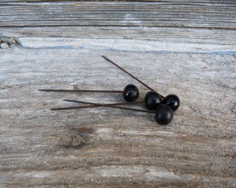 Vintage Antique 1900 black ball glass simple hat pin /set of 4