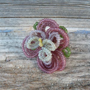 Vintage old French  glass beads flower /  beaded flower /French beadwork