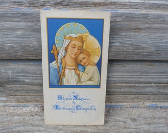Vintage old  French  religious card figuring the Holy Virgin
