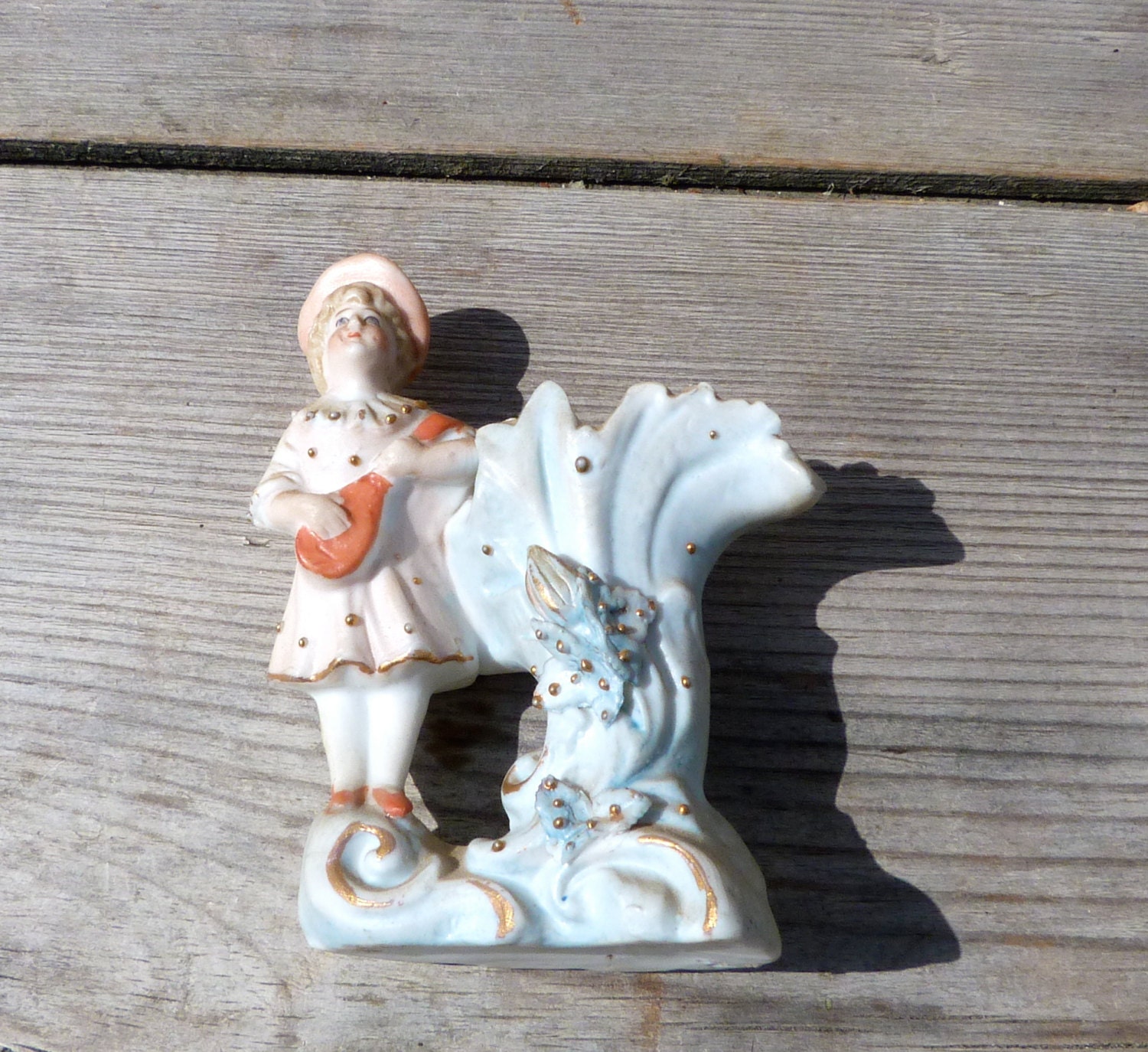 Vintage Antique Old Français ou Allemand Valet Miniature Bisque Victorienne/Petite Fille Jouant Mand