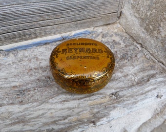 Vintage Antique old French 1900 lithograph rounded tin box  Sweets Berlingots Reynard Carpentras