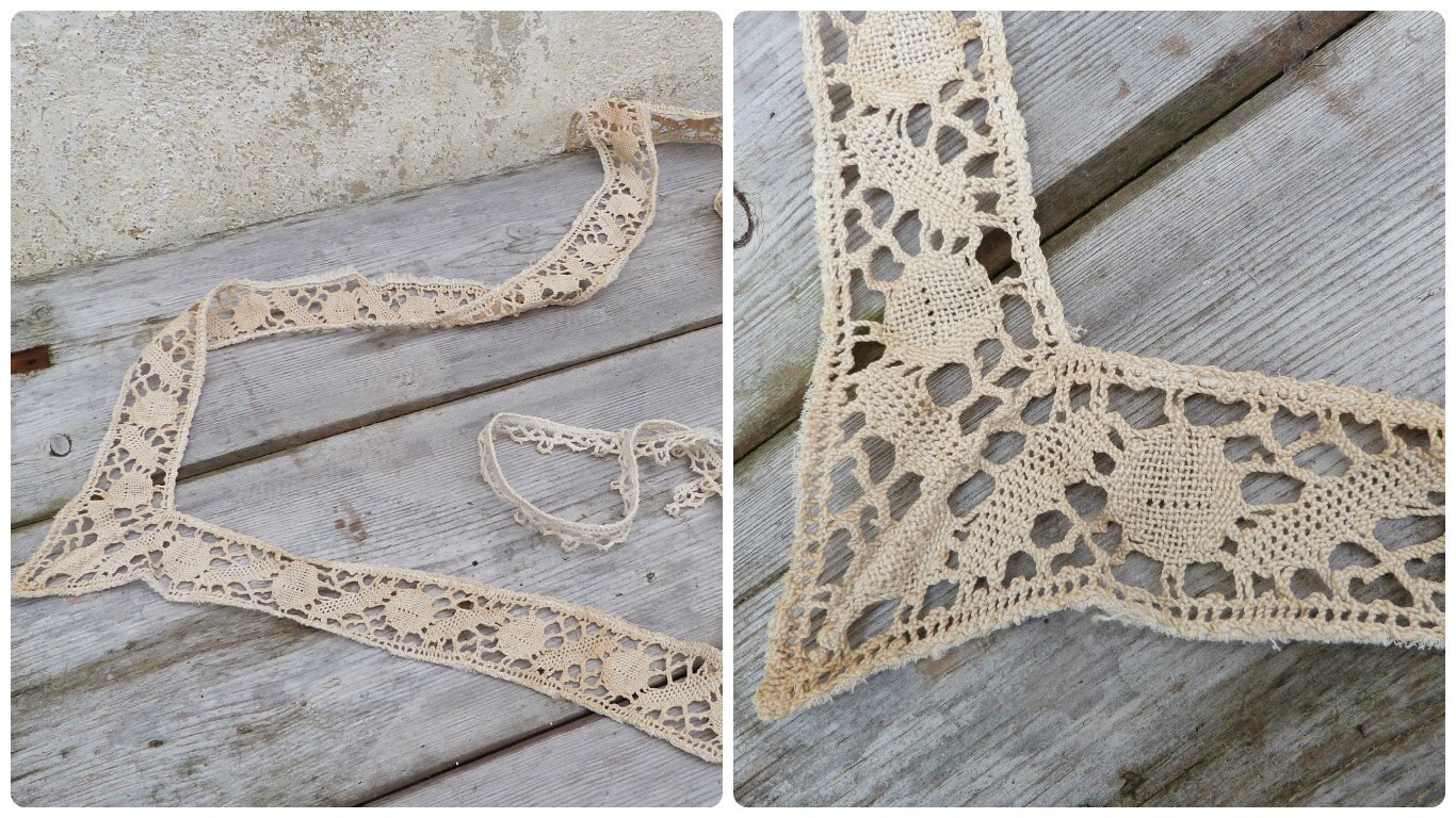 Antique 1900 Edwardian Fold Rench Dentelle de Coton Crème Faite à La Main 2 Mètres et Moitié