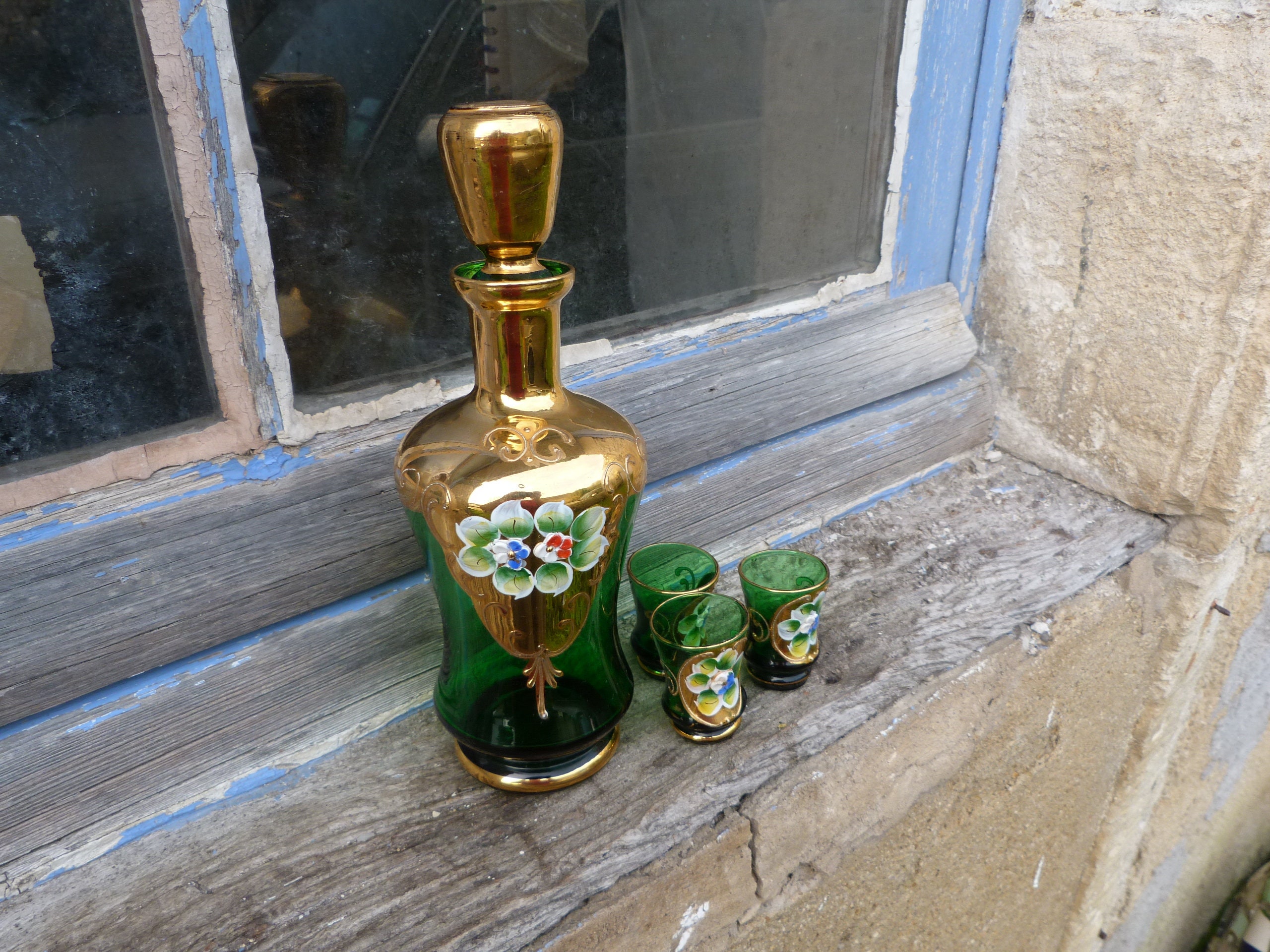 Vintage Verre de Murano Carafe et Verres à Liqueur