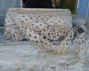 Vintage old French Edwardian cream thick  lace trim band panel by meter