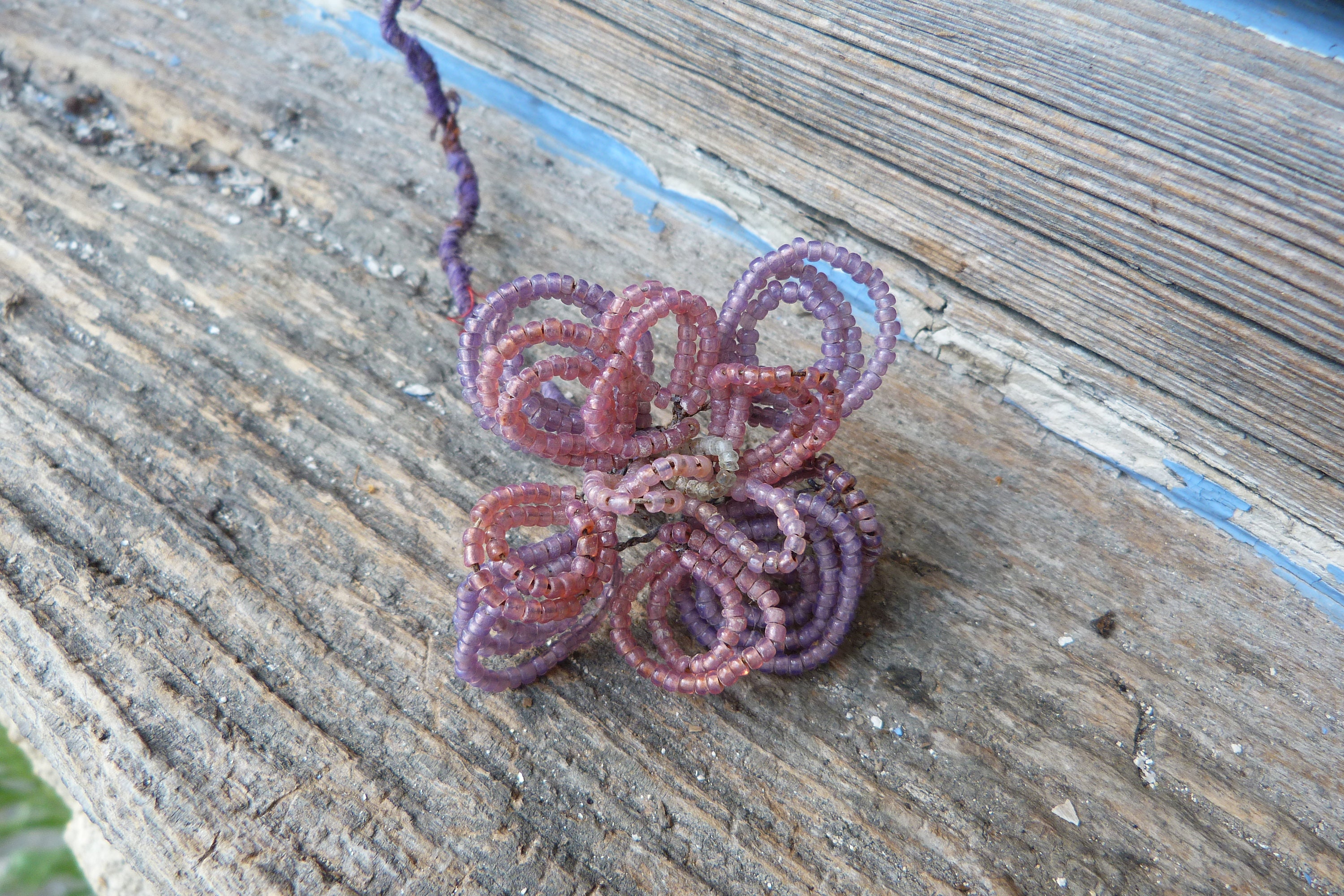 Ancien Fleur en Perles de Verre