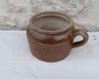 Vintage  old French  eartheware confit pot Rustic stoneware jar French farmhouse Primitive  Kitchen