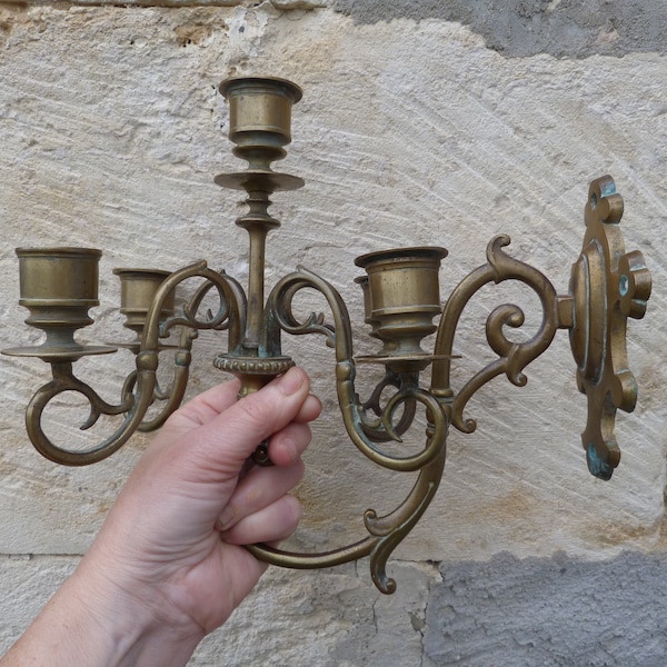 Ancienne applique murale en bronze 5 bougeoirs