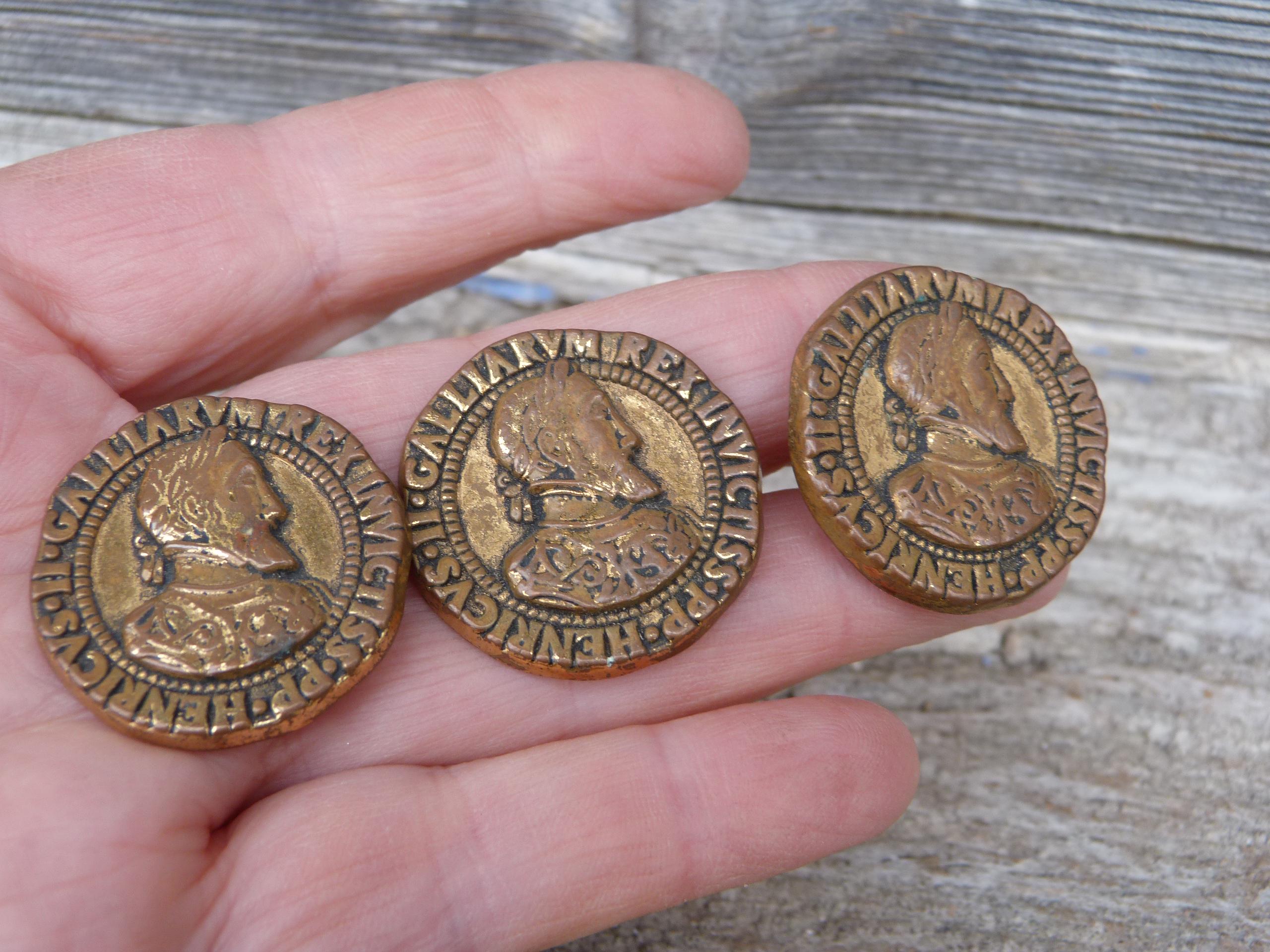 Vintage Old French Brass Rounded Button Henri II Set of 3 - Etsy