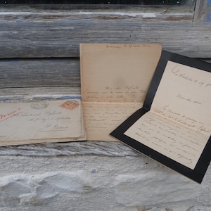 Antiguo juego de 4 cartas y sobres franceses antiguos de 1900 escritos a mano.