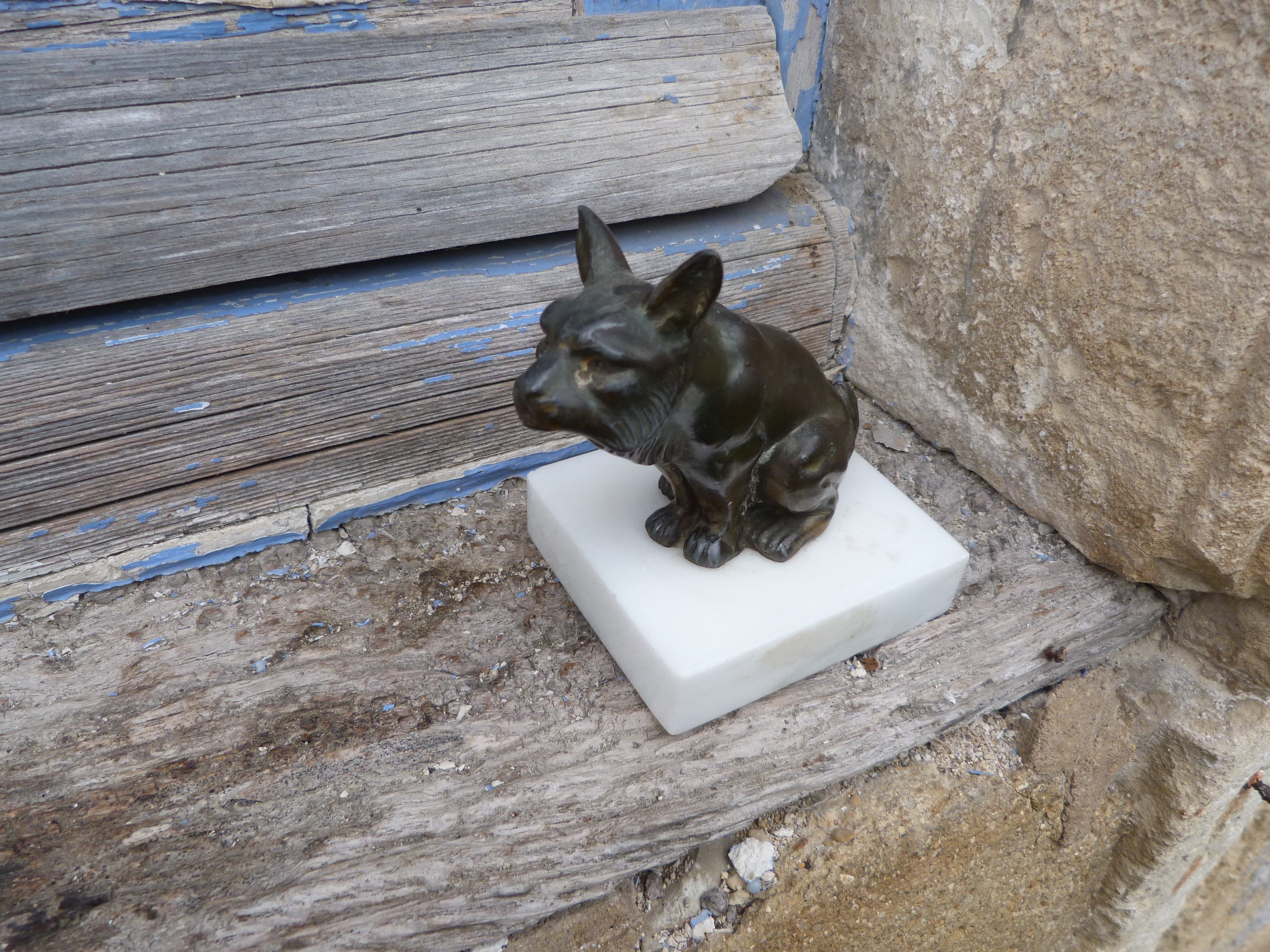 Chien Scottish en Bronze et Albatre Statuette