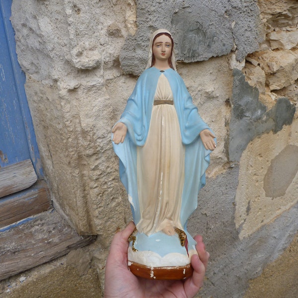 Vintage 1920/1930 French Holy Virgin plaster statue religious catholica