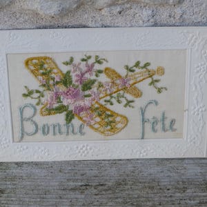 Ancienne carte postale brodée " Bonne fete"