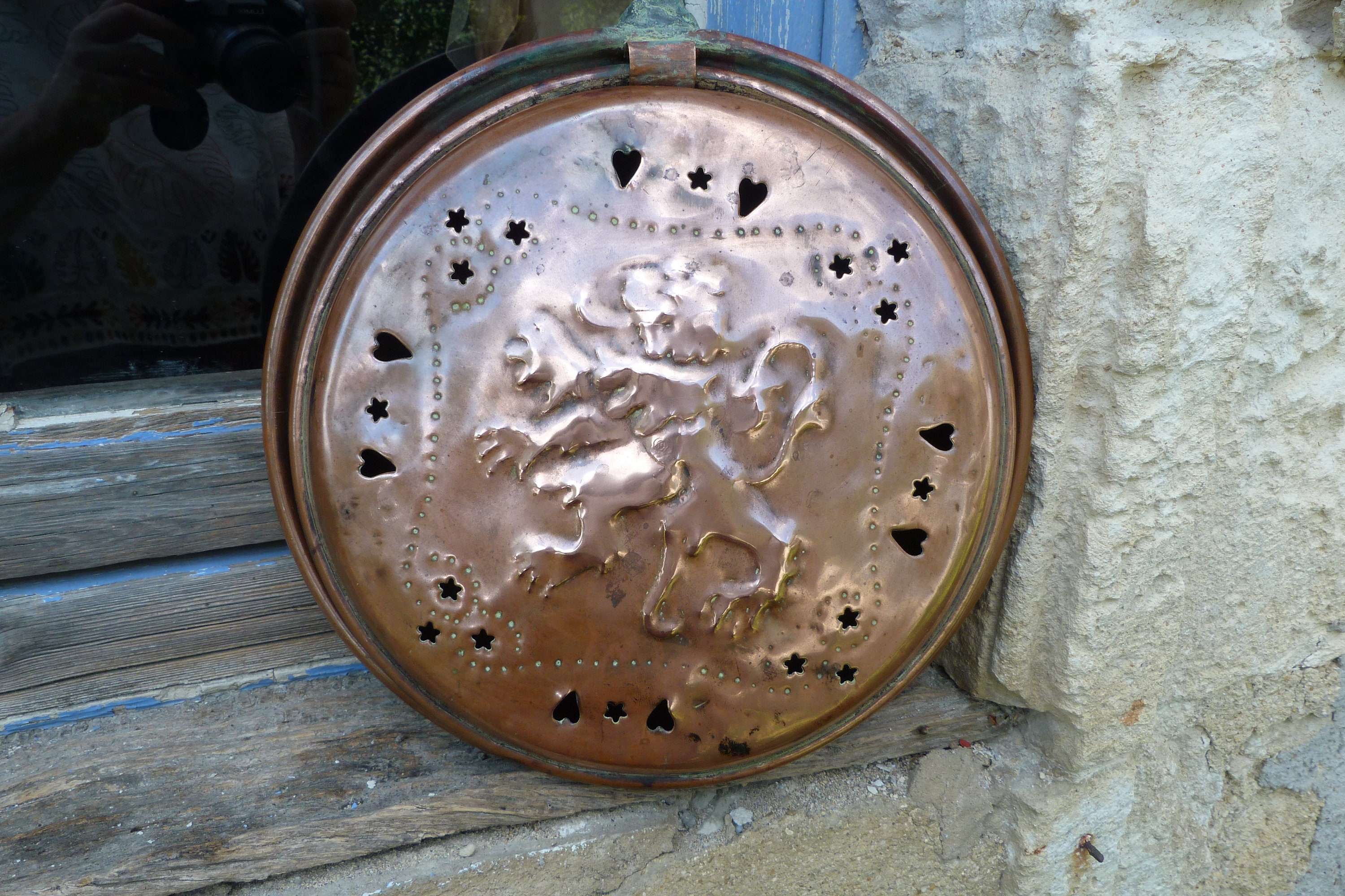 Ancienne Bassinoire Chauffe Lit Napoléon Iii Cuivre Chimere Lion