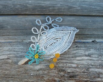 Antique French beadwork /beaded flowers bouquet brooch