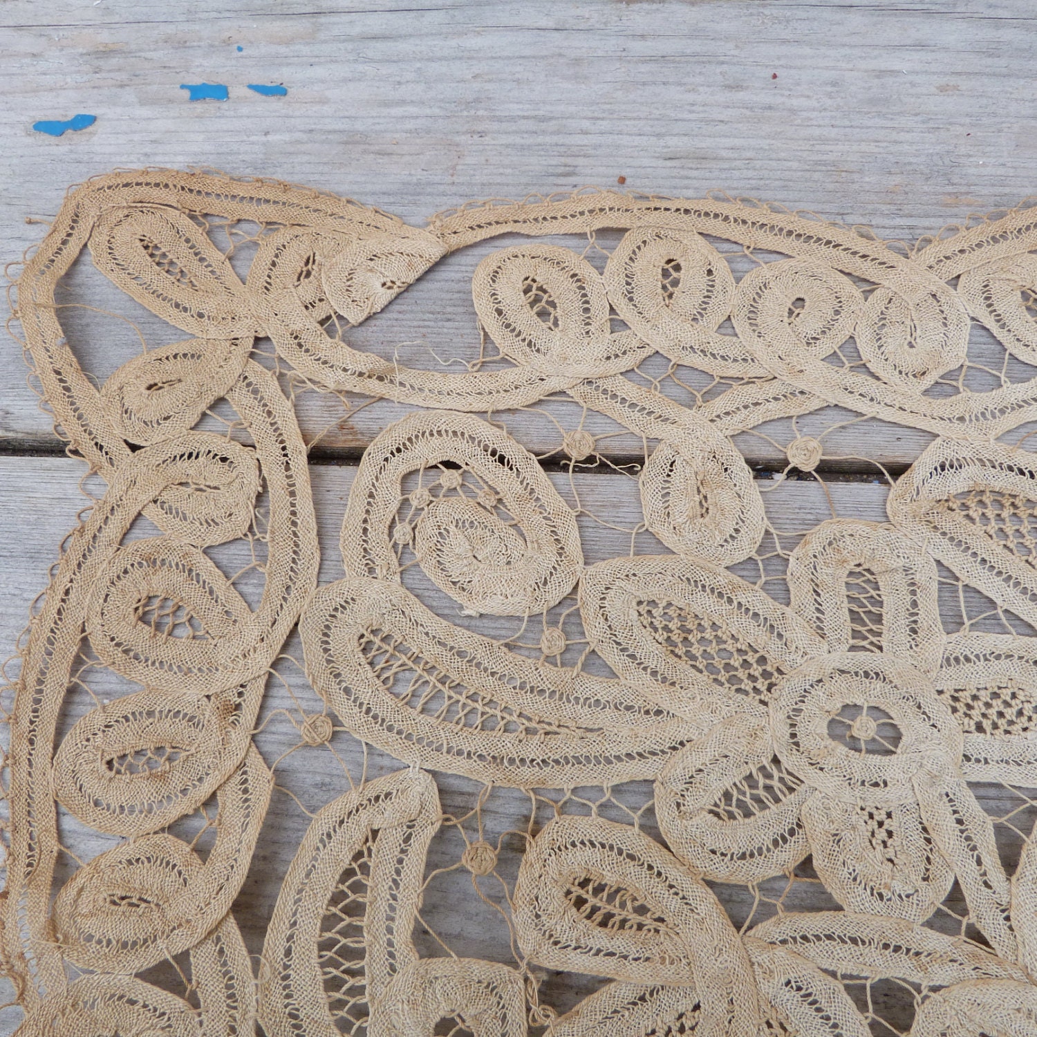 Vintage Antique 1900 Décoloré Vieux Napperon Français Dentelle