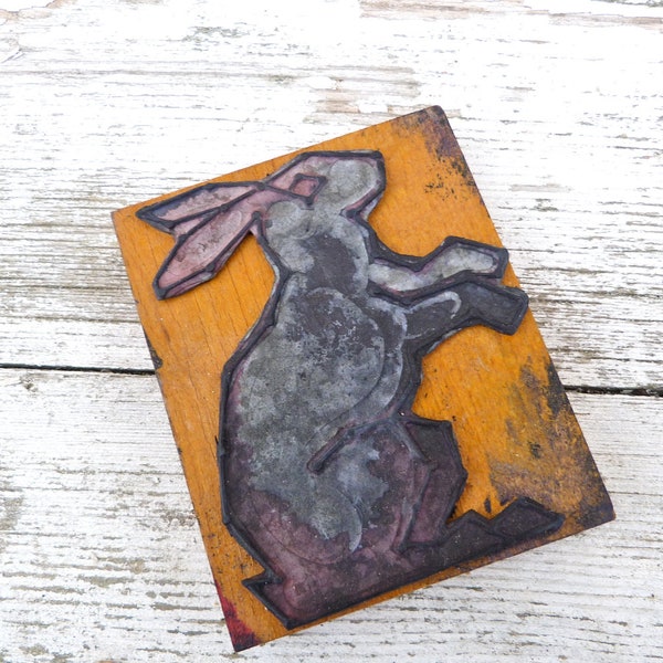 Vintage French Paper Printer illustrators Wooden and Rubber Stamp  Rabbit