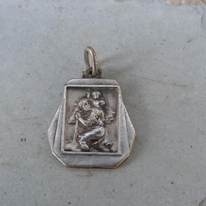 Vintage old French 1900  brass medal St Christopher