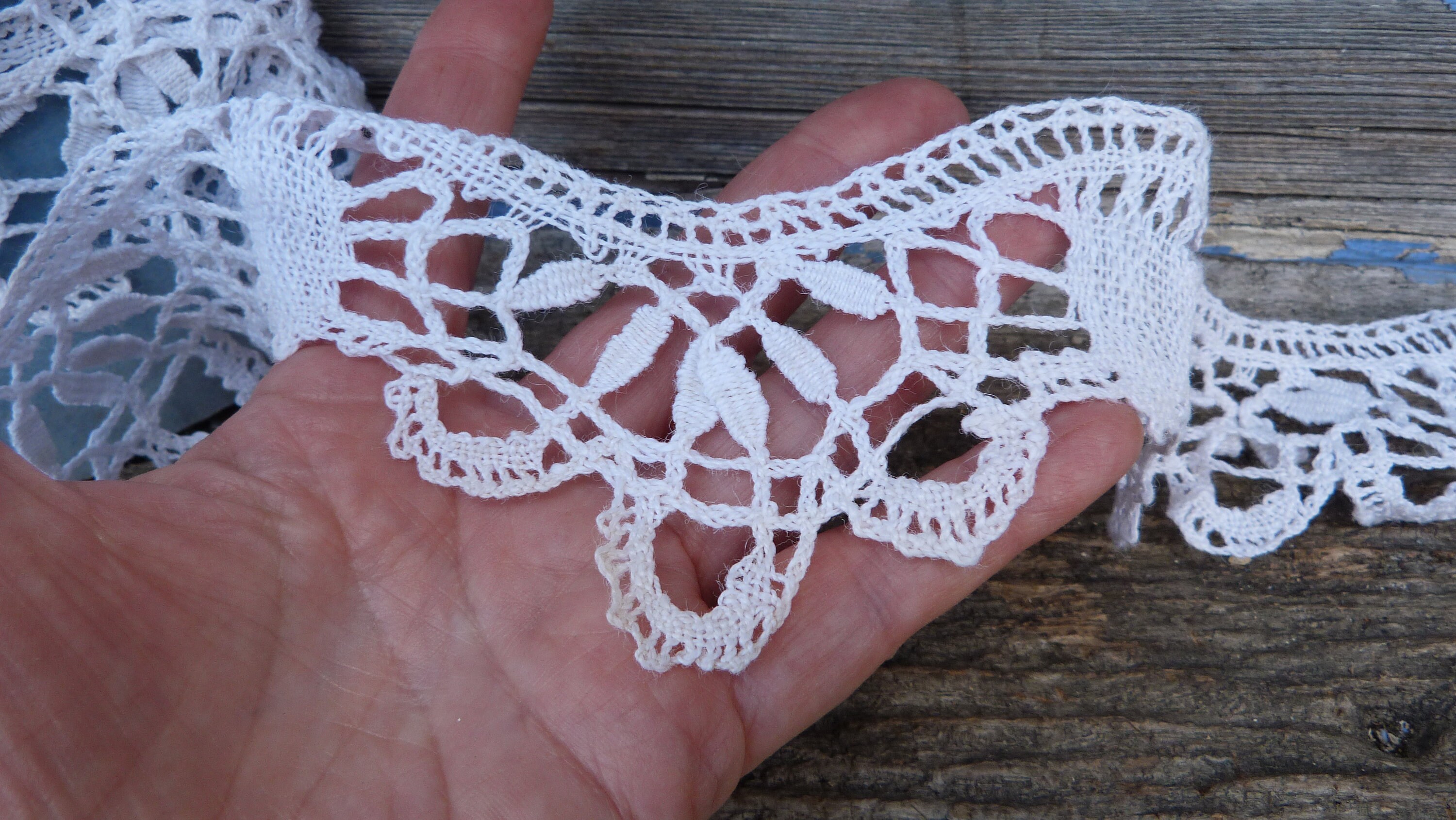 Dentelle Ancienne Aux Fuseaux Volant Coton Blanc 247 cm